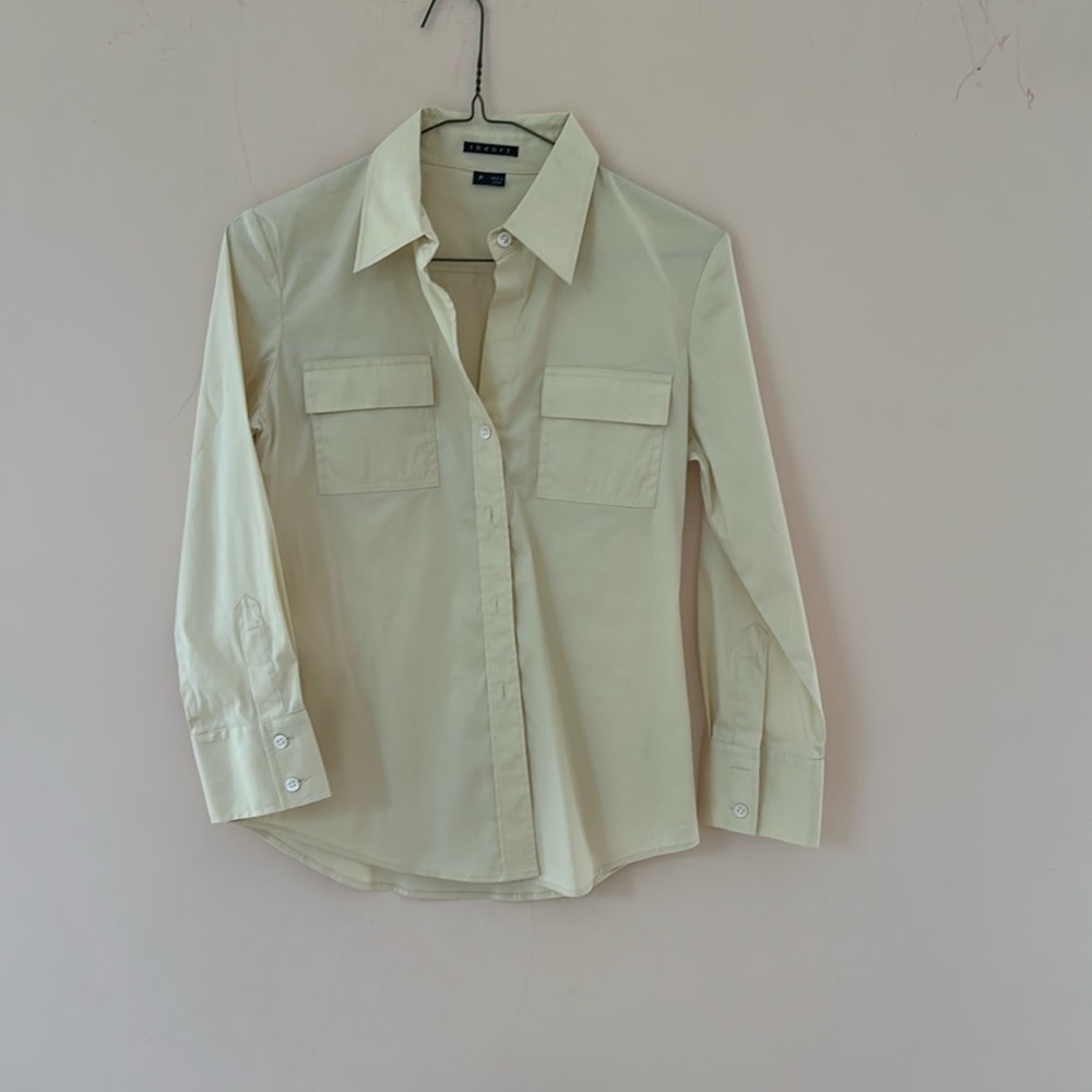 Theory buttercup yellow button up summer blouse
